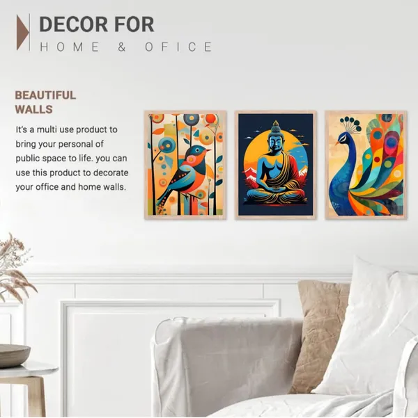 Wooden_Contemporary_Abstract_Buddha_Bird_Framed_Wall_Art_Set_Of_3
