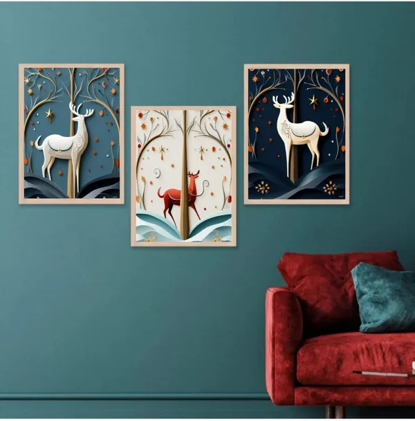 Wooden_Nature_Autumn_Deer_Tree_Framed_Wall_Art_Set_Of_3