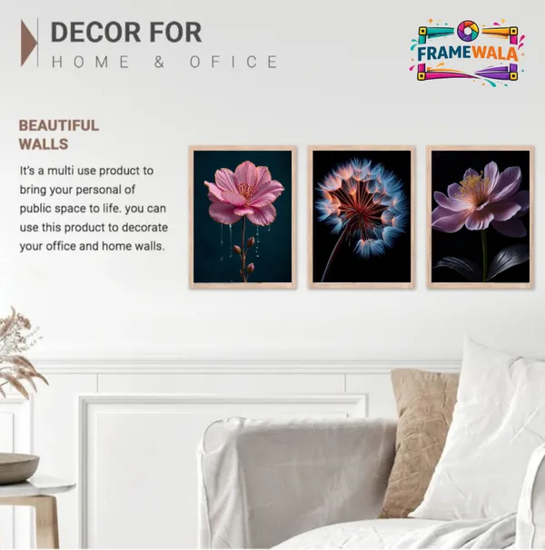 Wooden_Contemporary_Pink_Floral_Framed_Wall_Art_Set_Of_3