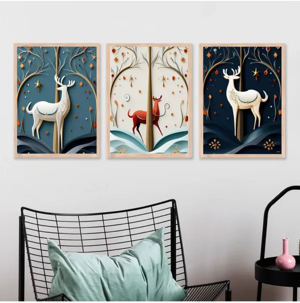 Wooden_Nature_Autumn_Deer_Tree_Framed_Wall_Art_Set_Of_3