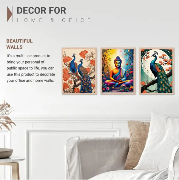 Wooden_Traditional_Peacock_Floral_Framed_Wall_Art_Set_Of_3