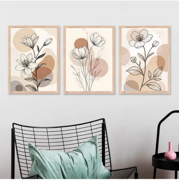Wooden_Minimalist_Floral_Line_Art_Abstract_Circle_Framed_Wall_Art_Set_Of_3