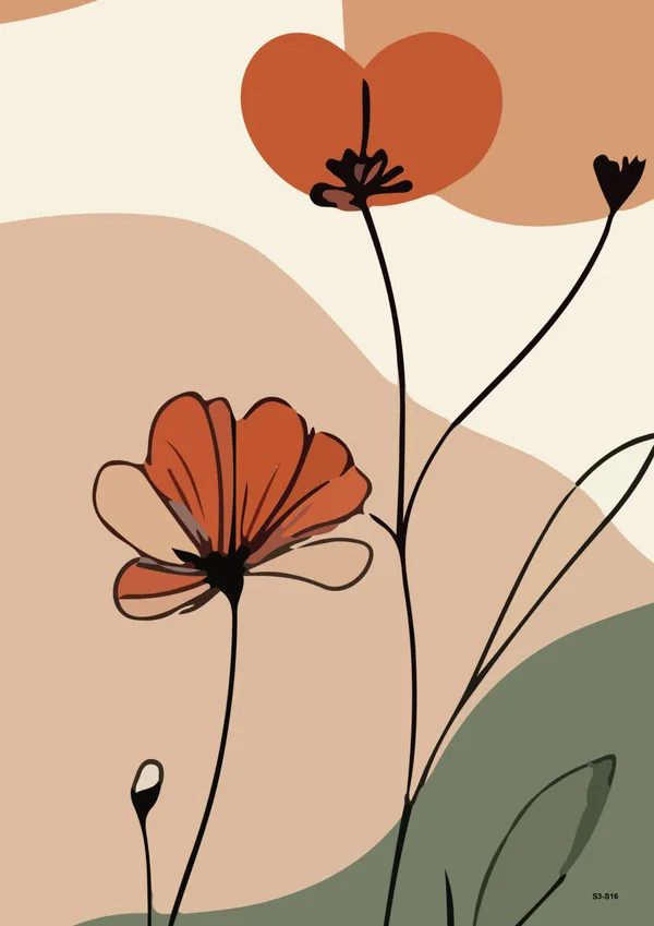 Wooden_Minimalist_Floral_Abstract_Terracotta_Framed_Wall_Art_Set_Of_3