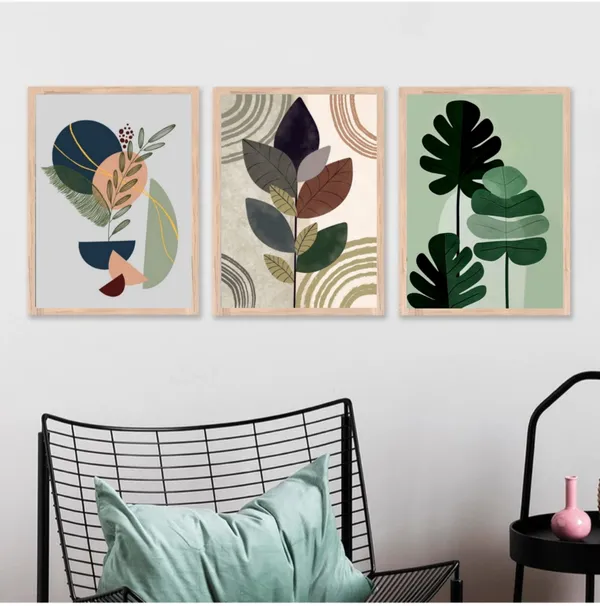 Wooden_Contemporary_Abstract_Botanical_Navy_Framed_Wall_Art_Set_Of_3