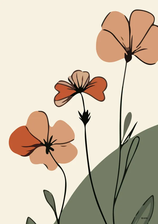 Wooden_Minimalist_Floral_Abstract_Terracotta_Framed_Wall_Art_Set_Of_3