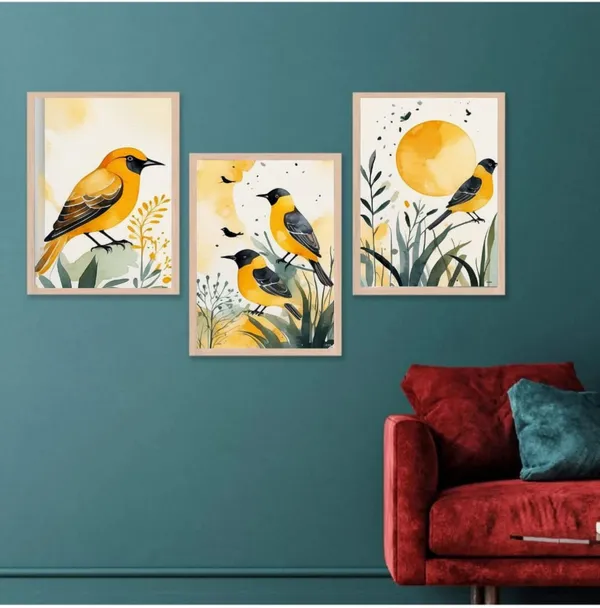 Wooden_Watercolor_Bird_Botanical_Framed_Wall_Art_Set_Of_3