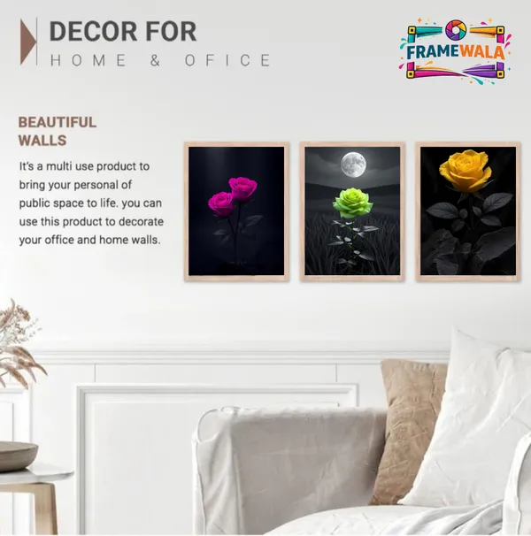 Wooden_Dramatic_Floral_Rose_Framed_Wall_Art_Set_Of_3