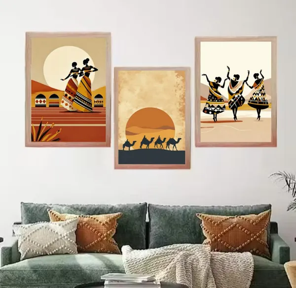 Wooden_African_Dancing_Women_Geometric_Framed_Wall_Art_Set_Of_3