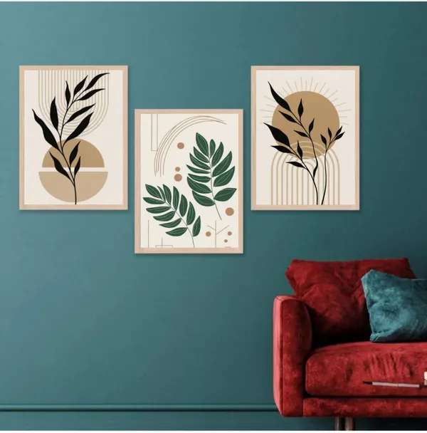 Wooden_Bohemian_Abstract_Botanical_Framed_Wall_Art_Set_Of_3