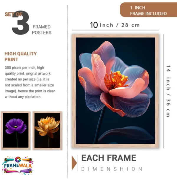 Wooden_Decorative_Vibrant_Floral_Artificial_Flower_Framed_Wall_Art_Set_Of_3