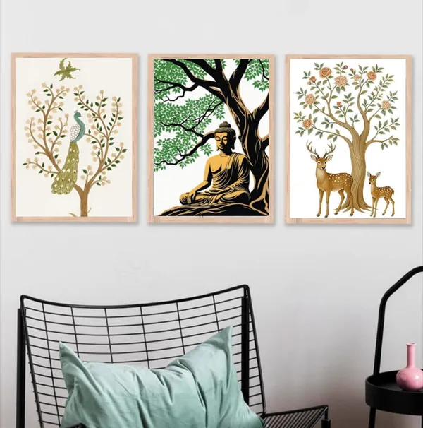 Wooden_Botanical_Peacock_Tree_Framed_Wall_Art_Set_Of_3