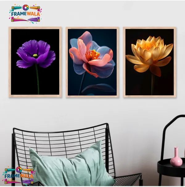 Wooden_Decorative_Vibrant_Floral_Artificial_Flower_Framed_Wall_Art_Set_Of_3