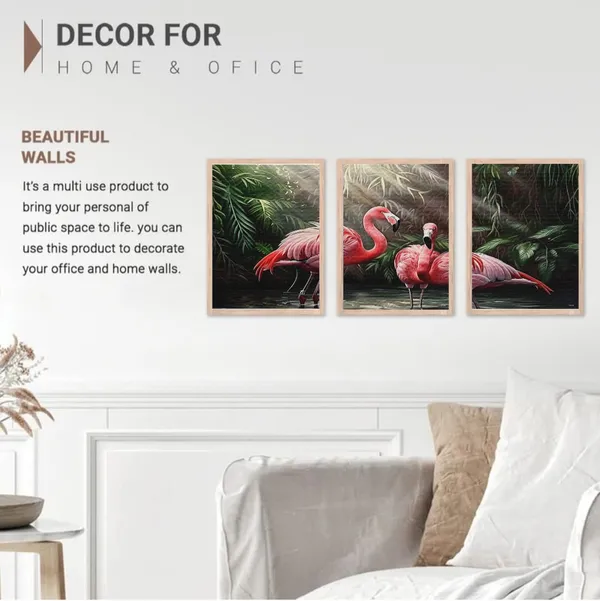 Wooden_Tropical_Flamingo_Framed_Wall_Art_Set_Of_3