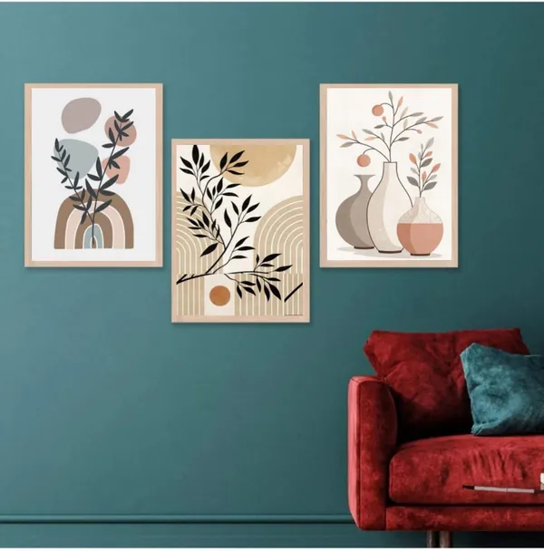 Wooden_Modern_Abstract_Botanical_Terracotta_Framed_Wall_Art_Set_Of_3