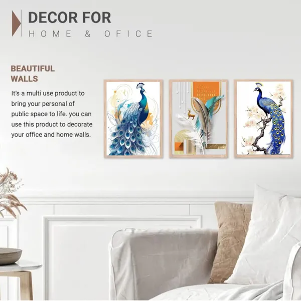 Wooden_Decorative_Peacock_Cherry_Blossom_Framed_Wall_Art_Set_Of_3