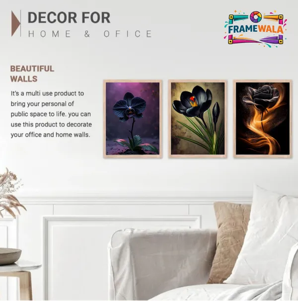 Wooden_Contemporary_Dark_Floral_Golden_Glow_Framed_Wall_Art_Set_Of_3