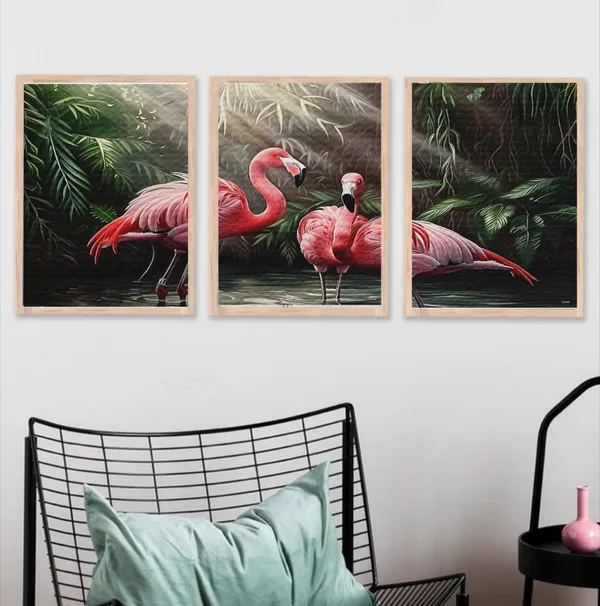 Wooden_Tropical_Flamingo_Framed_Wall_Art_Set_Of_3