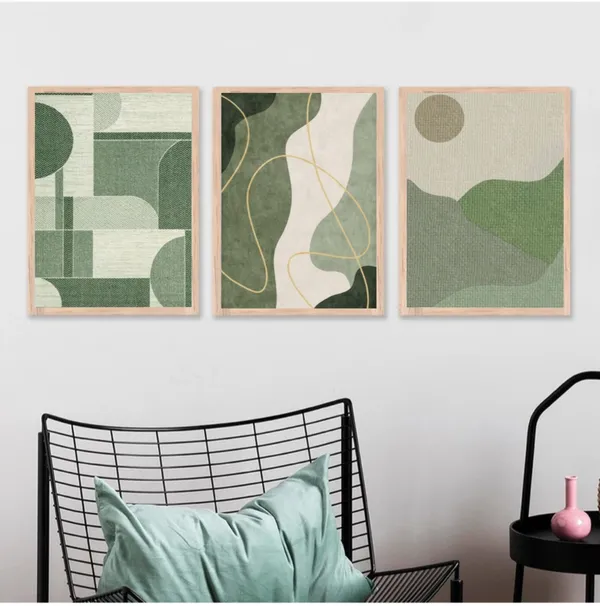 Wooden_Modern_Geometric_Abstract_Green_Framed_Wall_Art_Set_Of_3