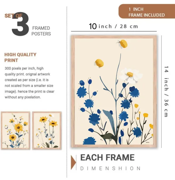 Wooden_Modern_Floral_Print_Beige_Framed_Wall_Art_Poster_Set_Of_3