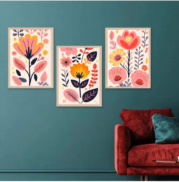 Wooden_Folk_Art_Floral_Framed_Wall_Art_Set_Of_3