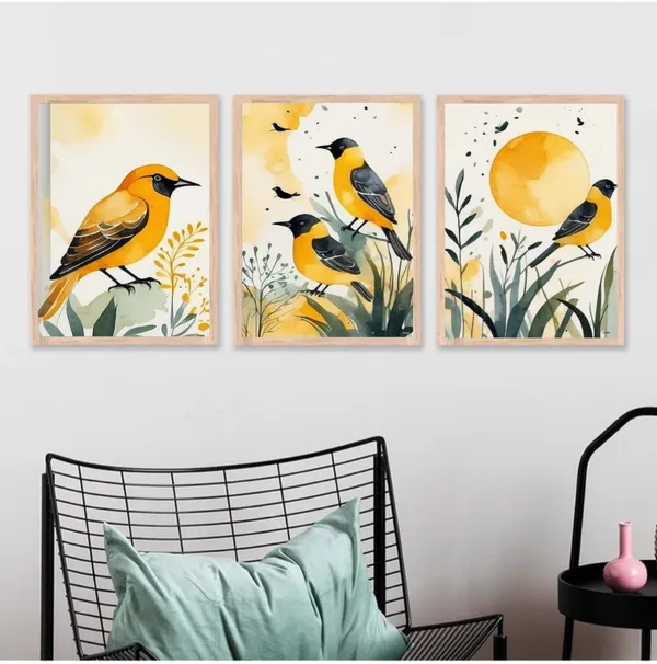 Wooden_Watercolor_Bird_Botanical_Framed_Wall_Art_Set_Of_3