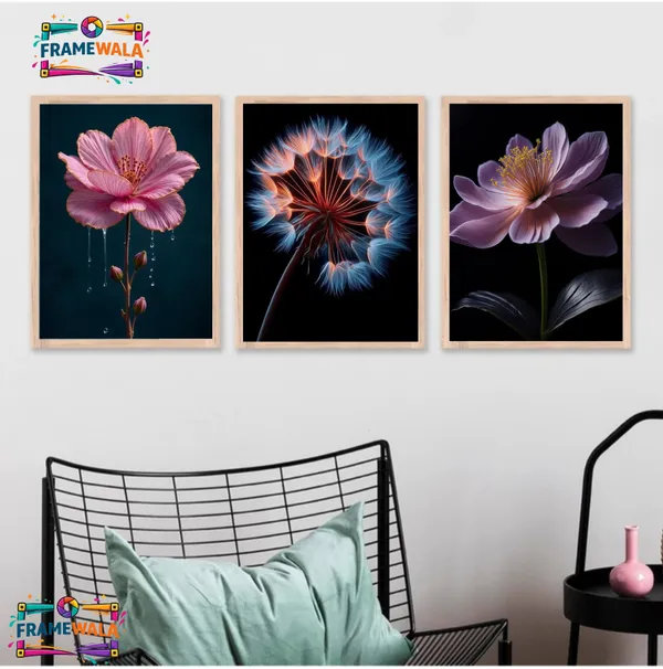 Wooden_Contemporary_Pink_Floral_Framed_Wall_Art_Set_Of_3