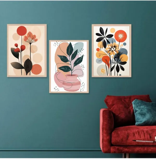 Wooden_Contemporary_Abstract_Botanical_Terracotta_Framed_Wall_Art_Set_Of_3