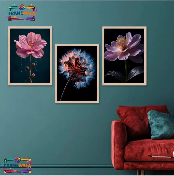 Wooden_Contemporary_Pink_Floral_Framed_Wall_Art_Set_Of_3