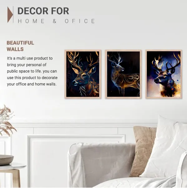 Wooden_Abstract_Deer_Portrait_Framed_Wall_Art_Set_Of_3