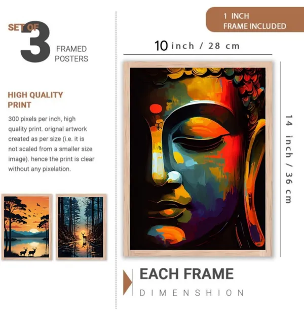Wooden_Abstract_Buddha_Face_Vibrant_Framed_Wall_Art_Set_Of_3