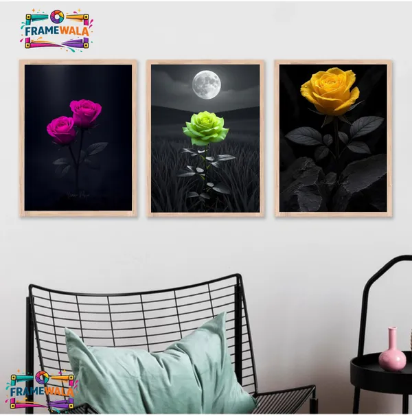 Wooden_Dramatic_Floral_Rose_Framed_Wall_Art_Set_Of_3