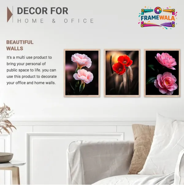 Wooden_Pastel_Carnation_Floral_Framed_Wall_Art_Set_Of_3
