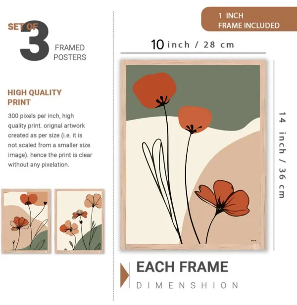 Wooden_Minimalist_Floral_Abstract_Terracotta_Framed_Wall_Art_Set_Of_3