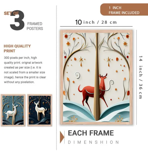 Wooden_Nature_Autumn_Deer_Tree_Framed_Wall_Art_Set_Of_3