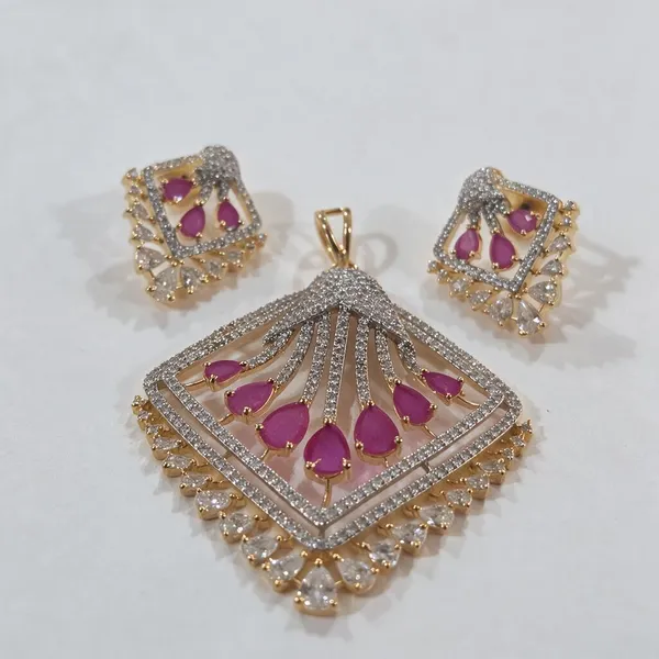 Silver_&_Pink_Metal_Alloy,_Stone_Pink_Stone_Pendant_Set_For_Women