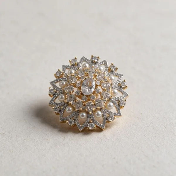Gold_Metal_Alloy,_Stone_Stone_And_Pearl_Brooch_Set_For_Women