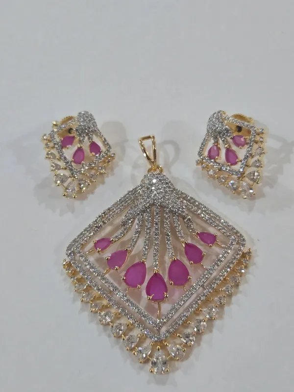 Silver_&_Pink_Metal_Alloy,_Stone_Pink_Stone_Pendant_Set_For_Women