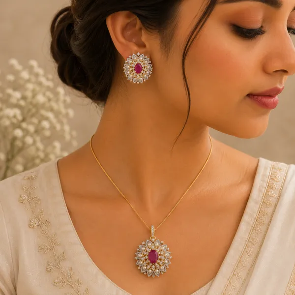 Gold_&_Pink_Metal_Alloy,_Stone_Crystal_Round_Brooch_Set_For_Women