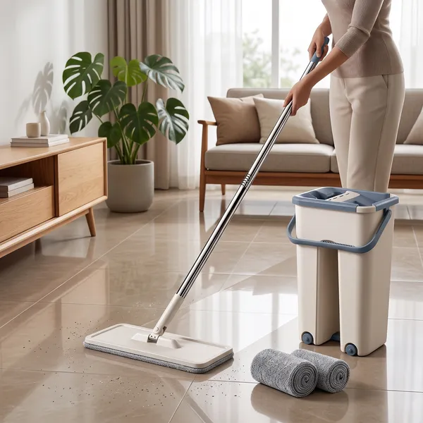 HOMISC_Flat_Mop_with_Bucket,_Microfiber_Floor_Cleaning_Mop_Set_with_Wringer,_Stainless_Steel_Handle_&_Wheels
