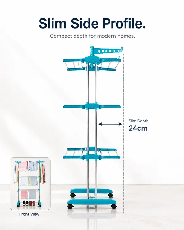 HOMSIC_3_Tier_Foldable_Clothes_Drying_Stand_with_Wheels_|_Stainless_Steel_Laundry_Drying_Rack_|_58_ft_Drying_Space_|_14_Hanger_Holes_|_Heavy_Duty_50_kg_Capacity_|_Indoor_&_Outdoor_Use_|_Blue