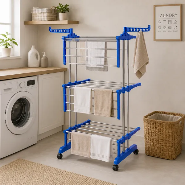 HOMSIC_3_Tier_Foldable_Clothes_Drying_Stand_with_Wheels_|_Stainless_Steel_Laundry_Drying_Rack_|_58_ft_Drying_Space_|_14_Hanger_Holes_|_Heavy_Duty_50_kg_Capacity_|_Indoor_&_Outdoor_Use_|_Blue