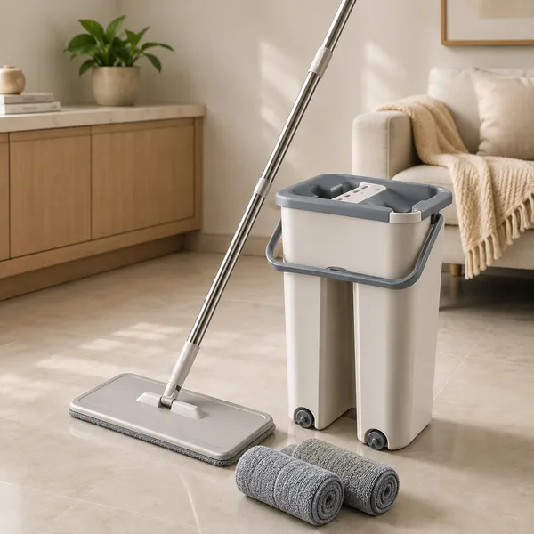 HOMISC_Flat_Mop_with_Bucket,_Microfiber_Floor_Cleaning_Mop_Set_with_Wringer,_Stainless_Steel_Handle_&_Wheels