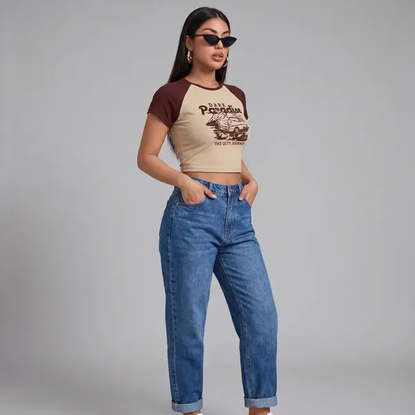 Brown_And_Off_White_Cotton_Blend_Dark_Paradise_Crop_Top_For_Women