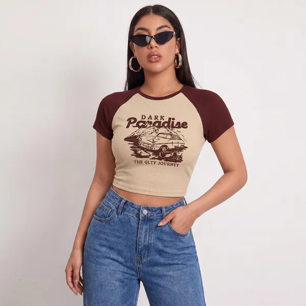 Brown_And_Off_White_Cotton_Blend_Dark_Paradise_Crop_Top_For_Women
