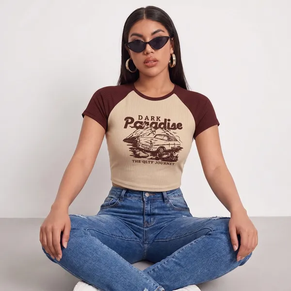 Brown_And_Off_White_Cotton_Blend_Dark_Paradise_Crop_Top_For_Women