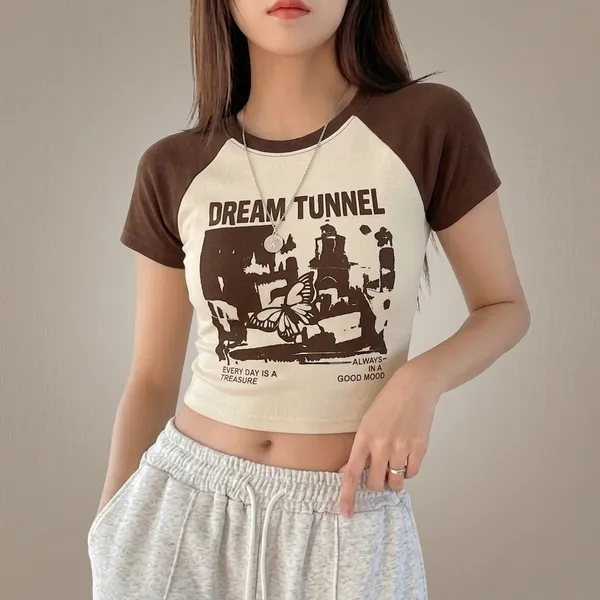 Brown_And_Off_White_Cotton_Blend_Graphic_Crop_Top_For_Women
