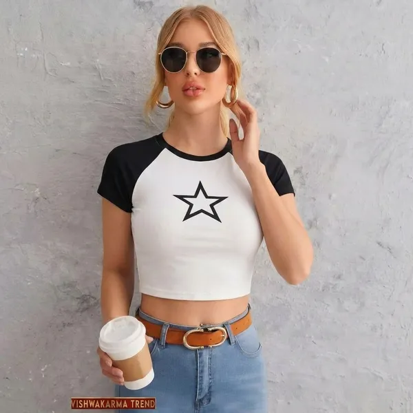 Black_And_White_Cotton_Blend_Star_Print_Crop_Top_For_Women