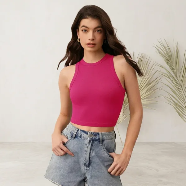 Pink_Cotton_Blend_Tank_Crop_Top_For_Women