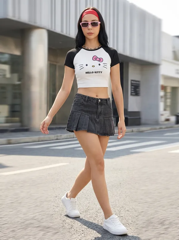 Black_And_White_Cotton_Blend_Hello_Kitty_Print_Crop_Top_For_Women
