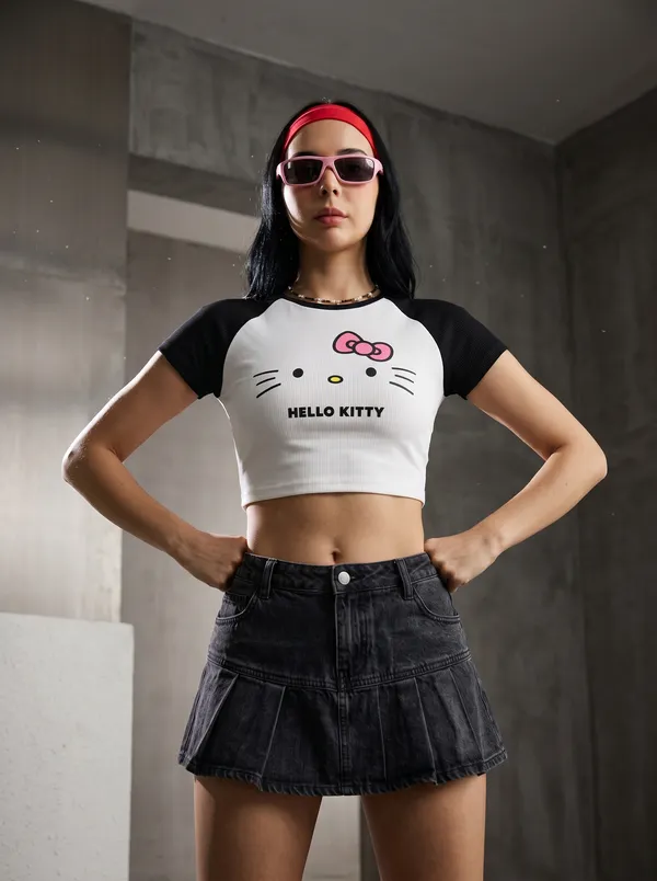 Black_And_White_Cotton_Blend_Hello_Kitty_Print_Crop_Top_For_Women